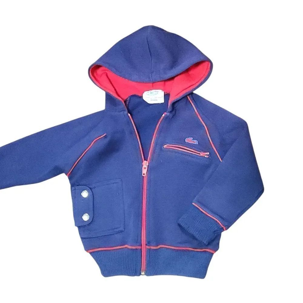 Vintage Izod Lacoste Hoodie Toddler 24 Months Blue Red Zip Shirt Jacket Baby